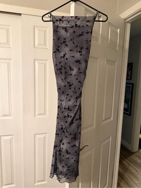wild fable Charcoal Gray Satin Slip Dress with Black Floral Accents